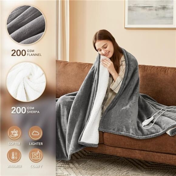Heated Blanket Electric Throw - 50"x60" Heating Blanket Throw - Picture 2 of 8